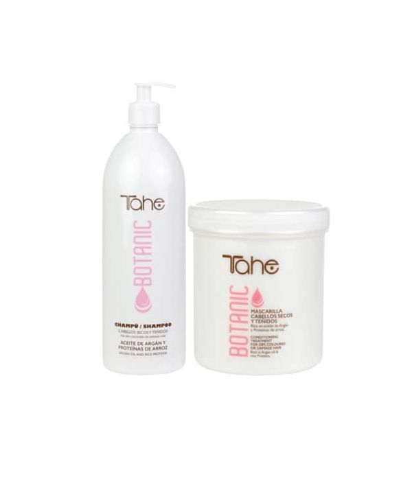 Tahe Botanic Champú de 1.000 ml y Mascarilla de 700 ml para Cabellos Teñidos y secos.