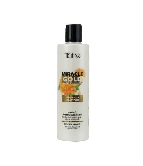 Tahe Miracle Gold Champú Anti-Frizz para cabellos rebeldes de 300 ml.