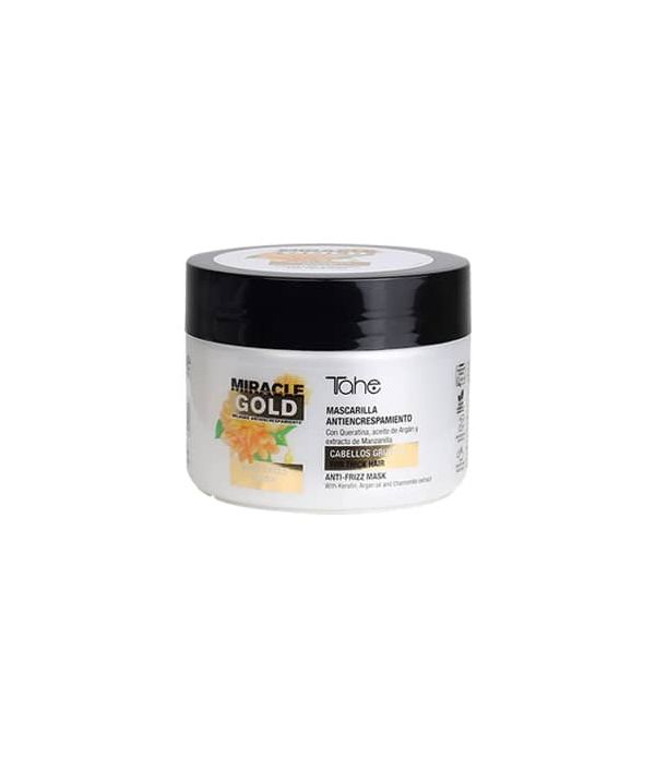 Tahe Miracle Gold mascarilla Anti-Frizz para cabellos gruesos y rebeldes de 300 ml.