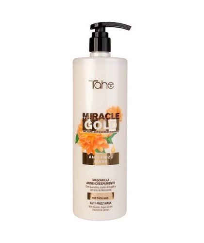 Tahe Miracle Gold mascarilla Anti-Frizz para cabellos gruesos y rebeldes de 1.000 ml.