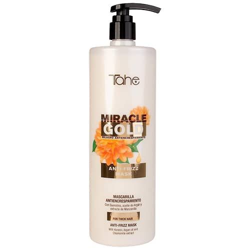 Tahe Miracle Gold mascarilla Anti-Frizz para cabellos gruesos y rebeldes de 1.000 ml.