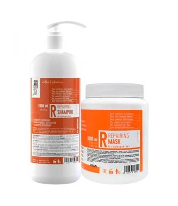 Techline Champú y Mascarilla Total Repair para cabellos teñidos y dañados de 1.000 ml