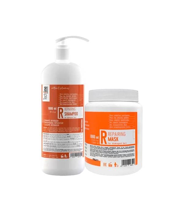 Techline Champú y Mascarilla Total Repair para cabellos teñidos y dañados de 1.000 ml