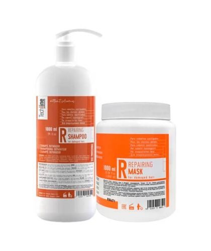 Techline Champú y Mascarilla Total Repair para cabellos teñidos y dañados de 1.000 ml