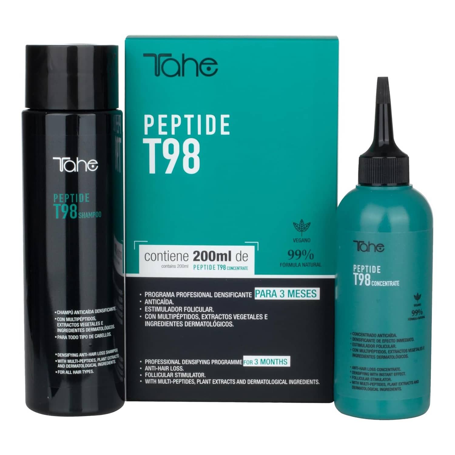 Pack profesional anticaída: Concentrado 200 ml + Champú Peptide T98