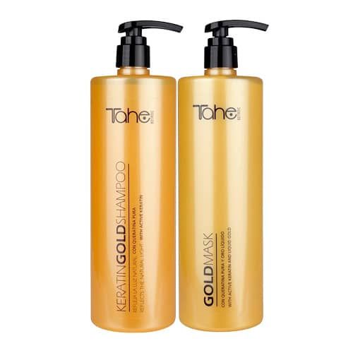 Tahe Botanic Shampoo y Mascarilla Gold para cabellos teñidos y mixtos de 1000 ml.