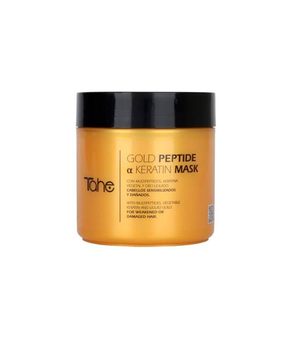 Tahe Botanic Mascarilla Keratin Gold Peptides para cabellos sensibilizados y dañados de 400 ml